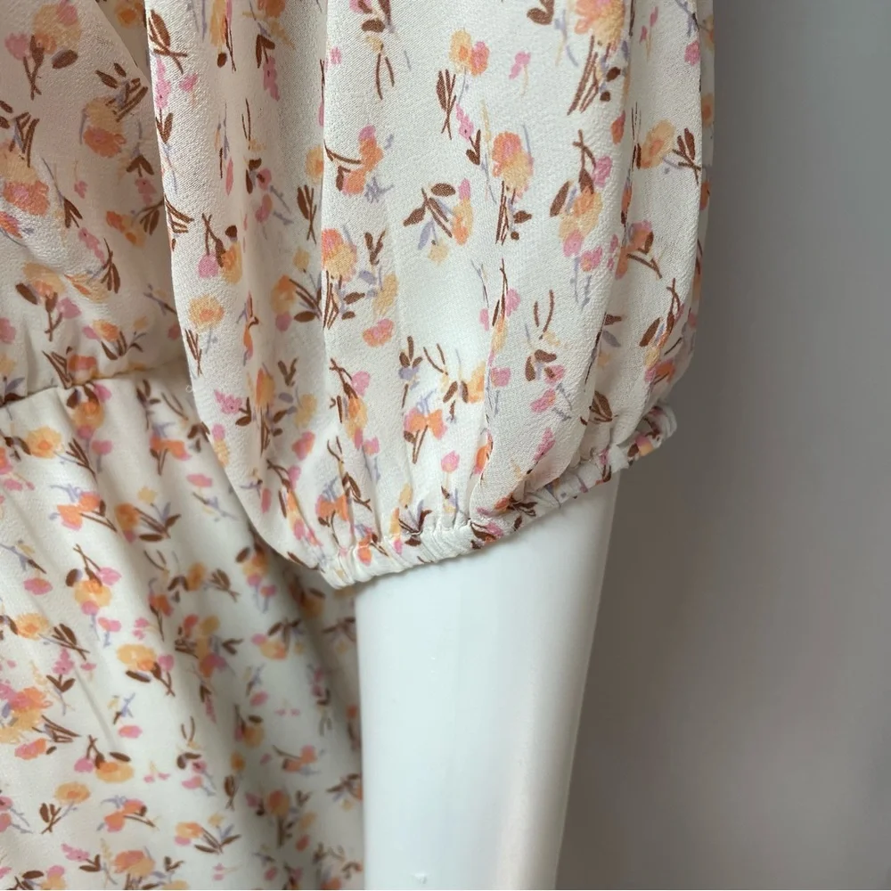 Luxology Floral Chiffon Cottagecore Tiered Puff Sleeve Maxi Dress Size M
